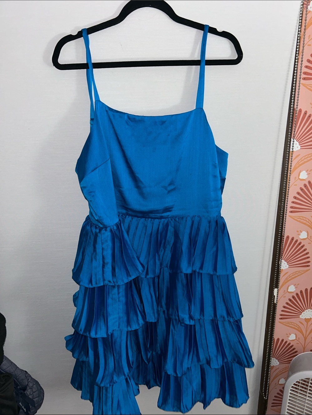 ARULA Vibrant Blue Satin Party Dress with Spaghetti Straps